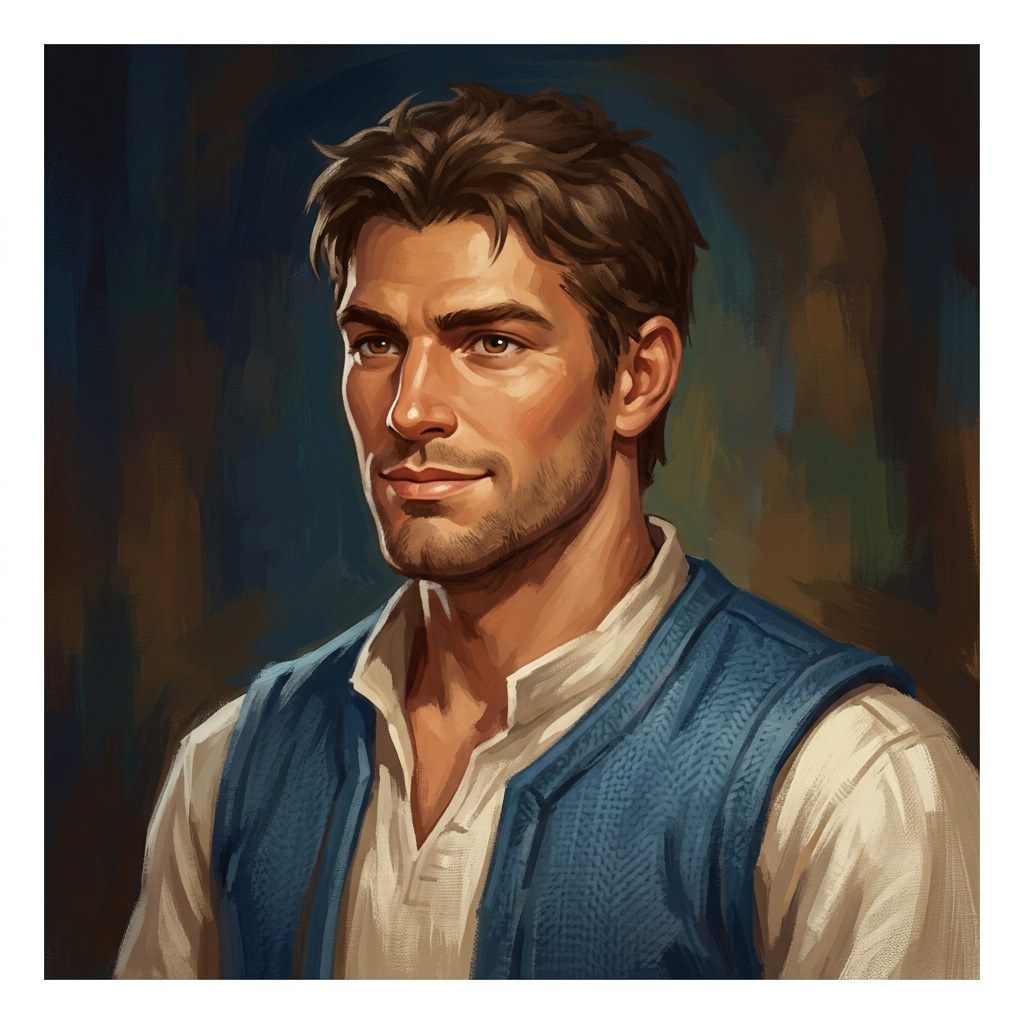 Original painted portrait of a male Human character (concept art)