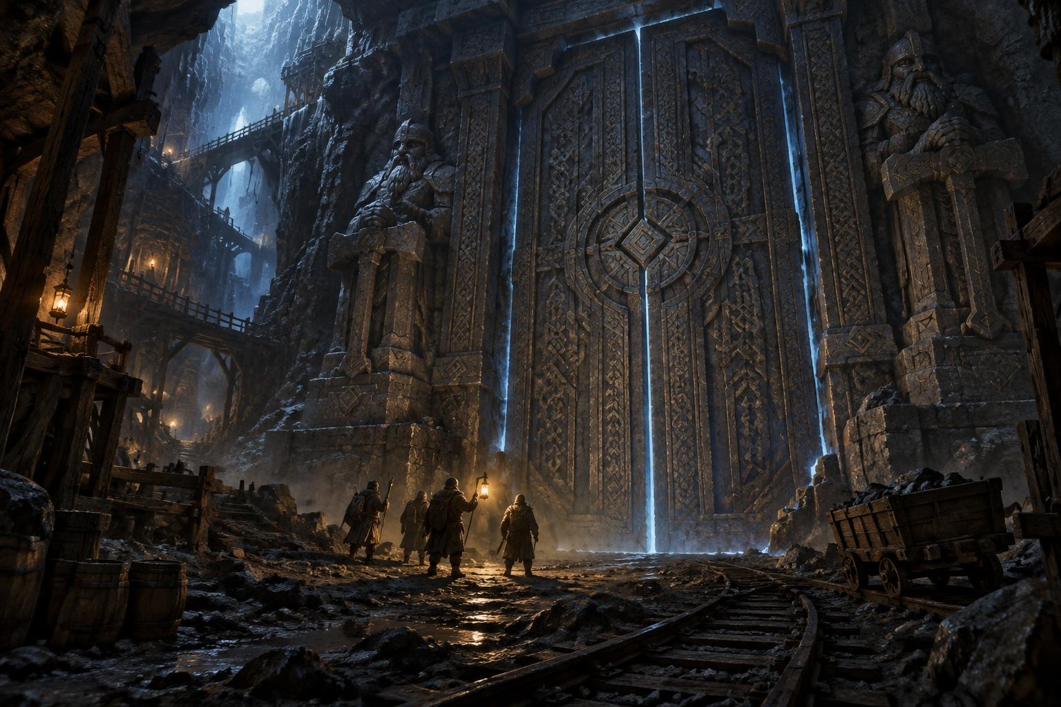 An adventurer before the sealed door below Hollowdeep Mine